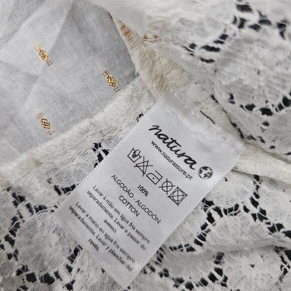 Natura Blouse Womens Small Boho Eyelet Lace Tunic Cotton Relaxed Coastal Beach - Picture 5 of 6